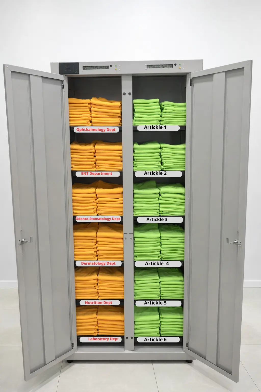 RBC1 linen tracking cabinet with department identification sticker